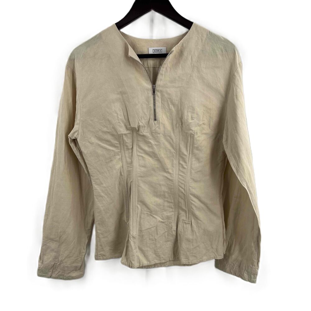 NOMIA Beige‎ Lightweight Corset Boning Half Zip Long Sleeve Top Womens Size 6